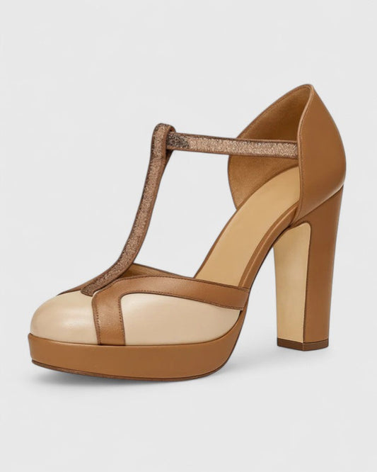 Lydia | Rounded-Toe T-Strap Heels