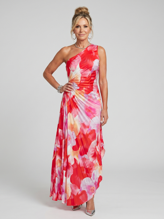 Giselle | One-Shoulder Pleated Midi Dress