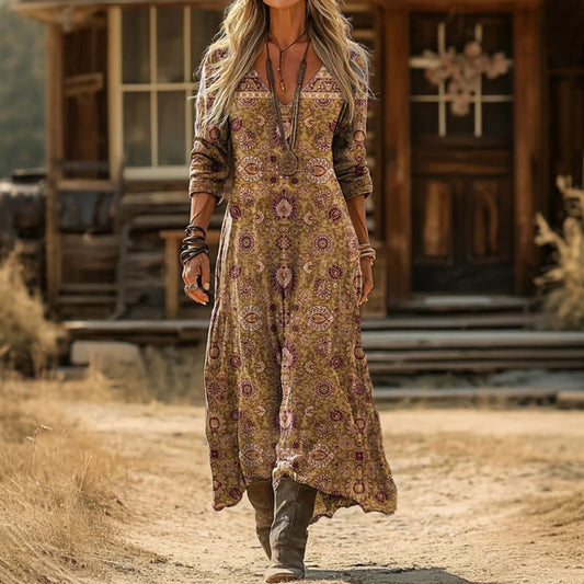 Lara | Plum Medallion Maxi Dress