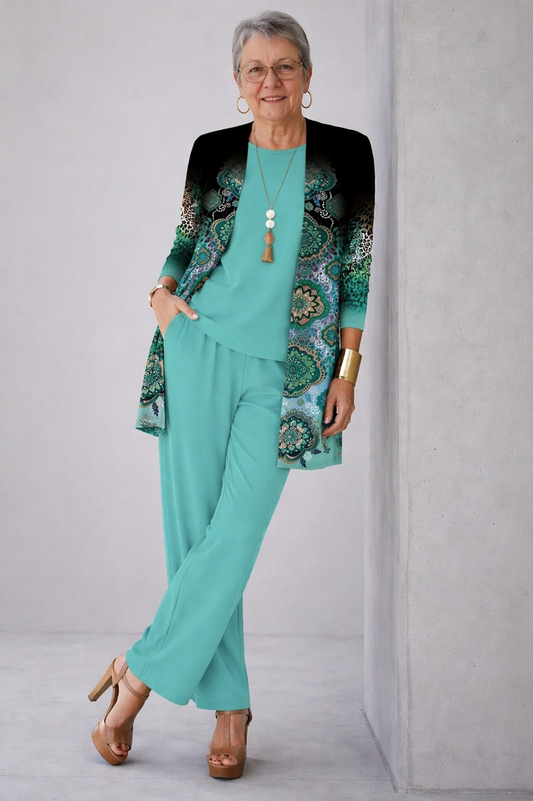 Eloise | Teal Patterned Layered Set